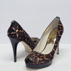 MICHAEL KORS Open Toe Platform Pumps Leopard Cheetah Calf Hair Heels Women's 10